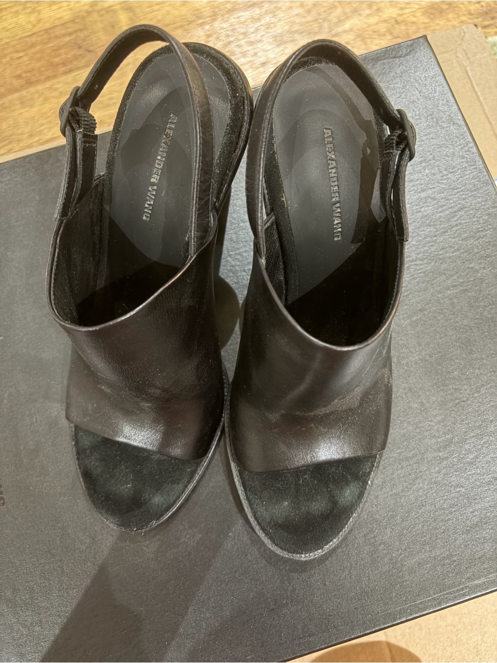 Alexander Wang Black Leather Open-Toe Slingback Mules